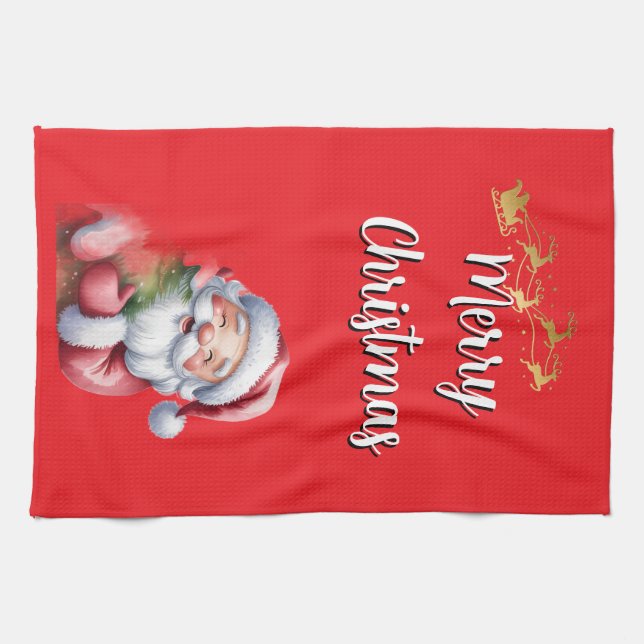 Linge De Cuisine Père Noël mignon drôle & typographie (Horizontal)