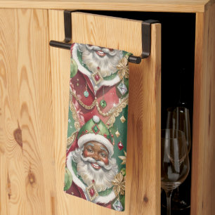 Linge De Cuisine Père Noël noir orné de bijoux style vintage pour N