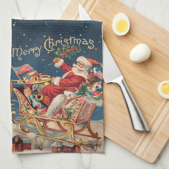 Linge De Cuisine Père Noël patriotique (Quart Plié)