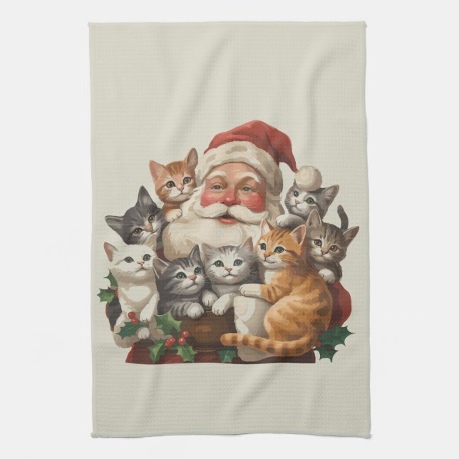 Linge De Cuisine Père Noël Rétro & Chatons Noël Hiver 90s  (Vertical)