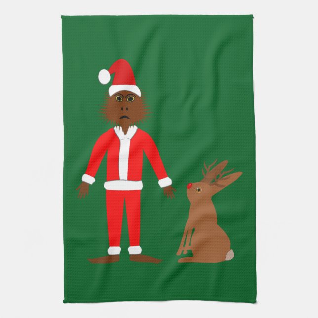 Linge De Cuisine Père Noël Sasquatch et Jackalope Noël (Vertical)