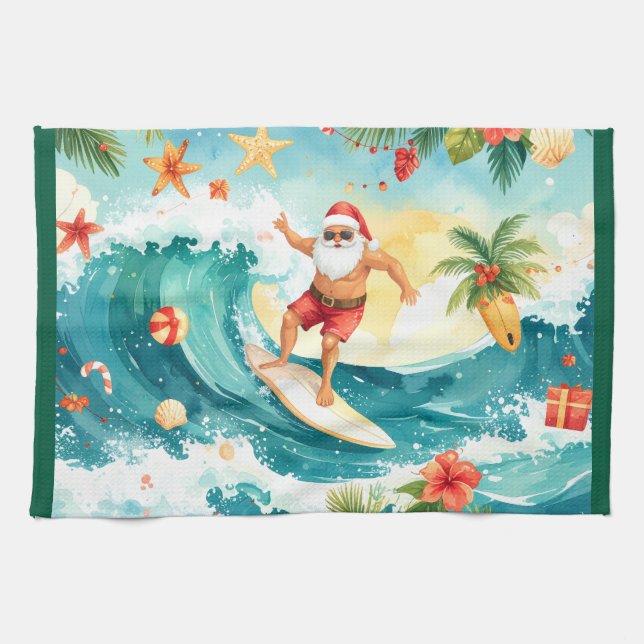 Linge De Cuisine Père Noël surfant sur les vacances de Noël (Horizontal)
