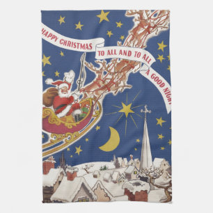Linge De Cuisine Père Noël Vintage Avec Renne Volant