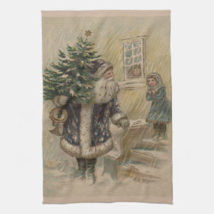 Linge De Cuisine Père Noël Vintage Neige Arbre de Noël