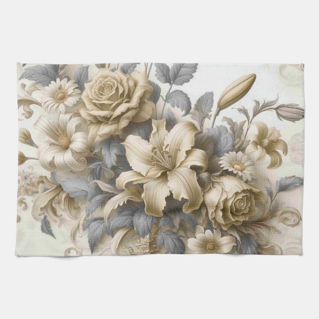 Linge De Cuisine Perfection florale Jaune antique (Horizontal)