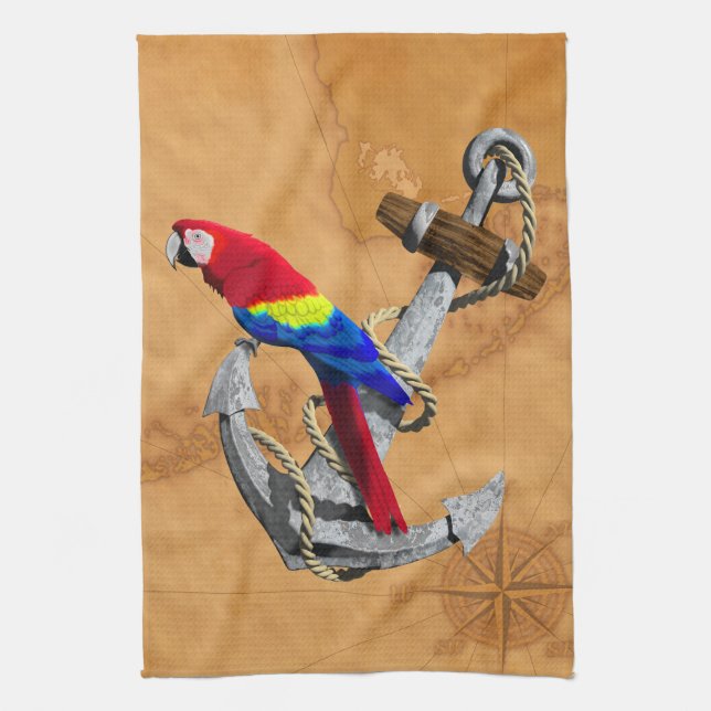 Linge De Cuisine Perroquet et Ancre tropicaux (Vertical)