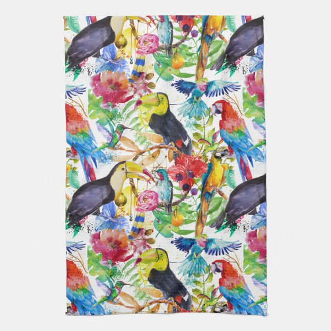 Linge De Cuisine Perroquets colorés d'aquarelle (Vertical)