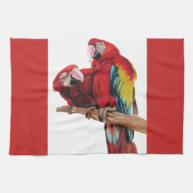 Linge De Cuisine Perroquets roux macaw Parrot Oiseau Aquarelle Cuis (Horizontal)