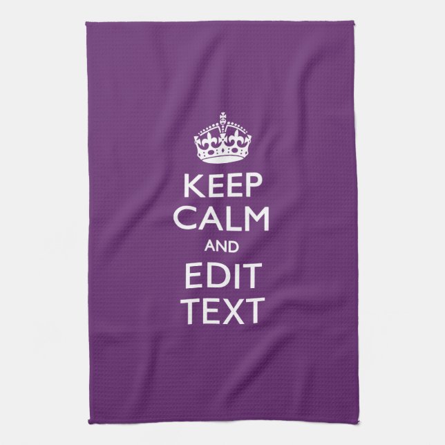 Linge De Cuisine Personalisé KEEP CALM Votre texte sur Décor violet (Vertical)