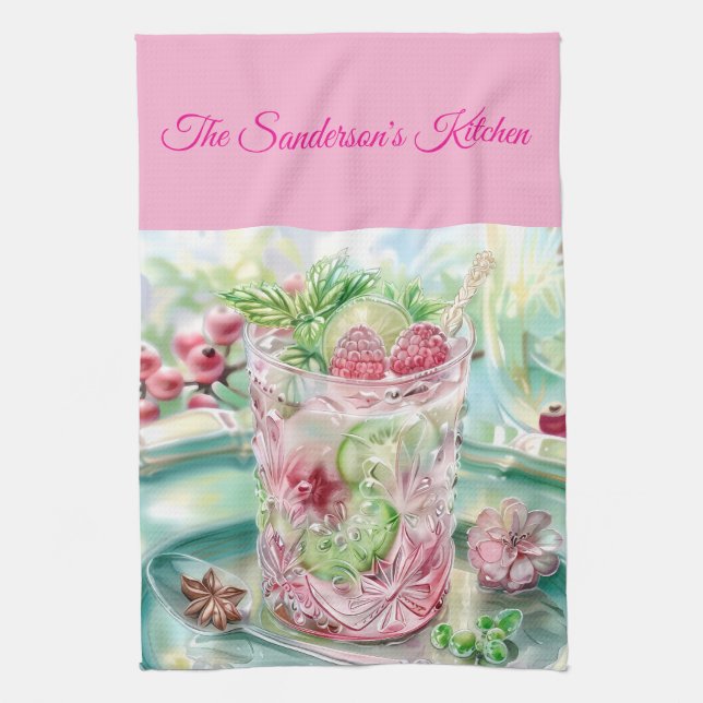 Linge De Cuisine Personalised Pastel Pink & Green Christmas Kitchen (Vertical)