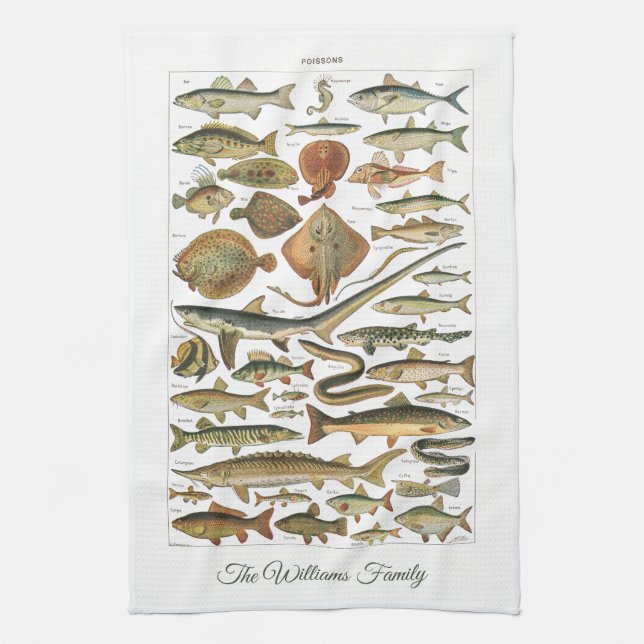 Linge De Cuisine Personalized antique French Under-the-sea fish (Vertical)