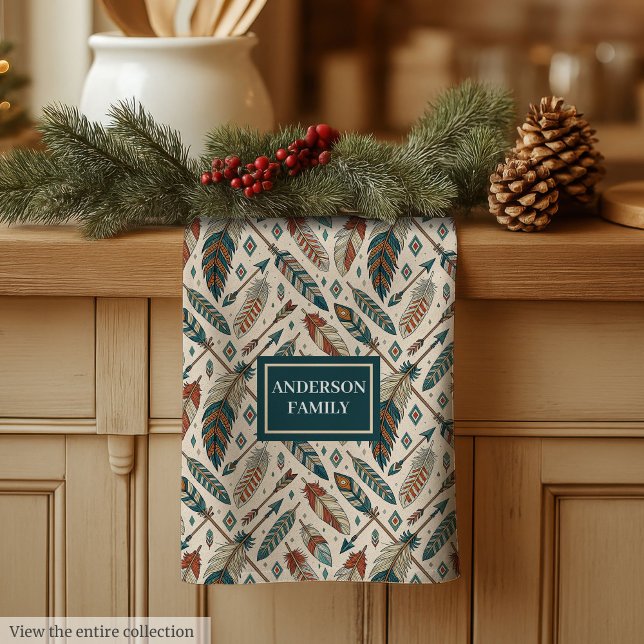 Linge De Cuisine Personalized Boho Towel Ethnic Feathers & Arrows (Personalized Boho Towel Ethnic Feathers & Arrows)