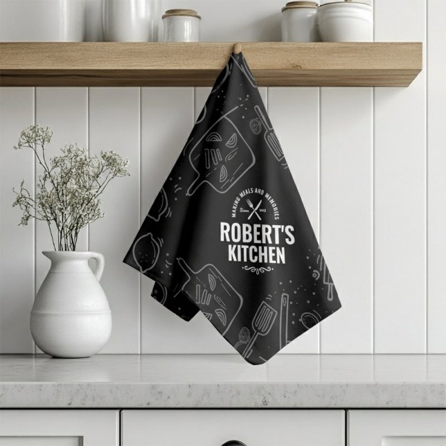 Linge De Cuisine Personalized Chalkboard Doodle Kitchen Towel | Cus (Créateur téléchargé)