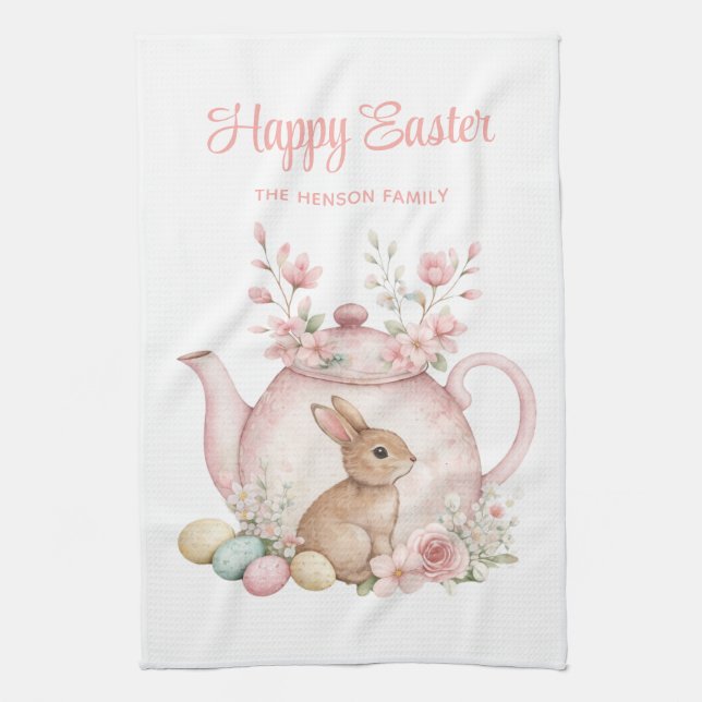 Linge De Cuisine Personalized Easter Bunny Teapot Family  (Vertical)