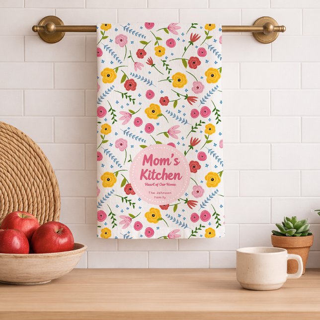 Linge De Cuisine Personalized Mom’s Kitchen Floral Family Name (pretty & practical gift for mom)
