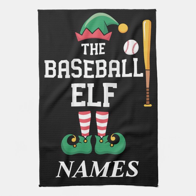 Linge De Cuisine Personalized Name Baseball Elf Family Matching  (Vertical)