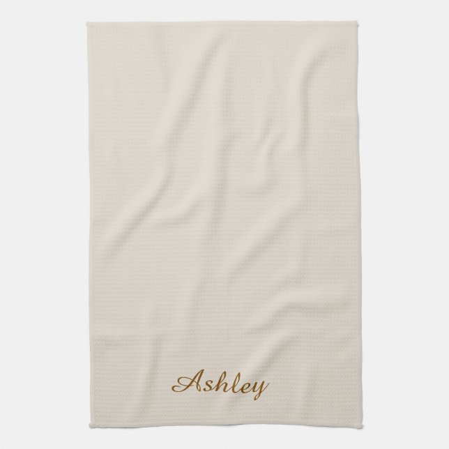 Linge De Cuisine Personalized Name Stylish Modern Elegant Beige (Vertical)