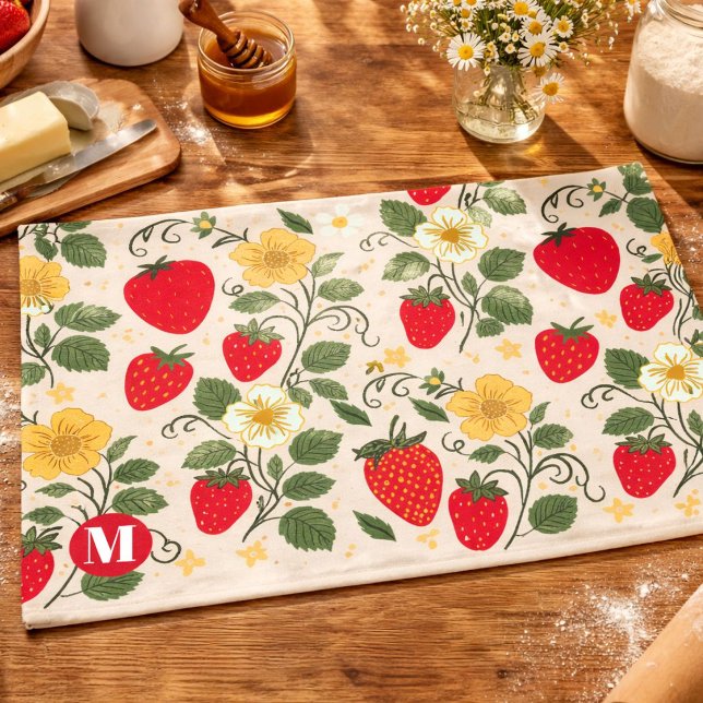 Linge De Cuisine Personalized Red Strawberry Garden Fruit Tea Towel (Créateur téléchargé)