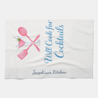 Linge De Cuisine Personalized Will Cook for Cocktails Funny Elegant
