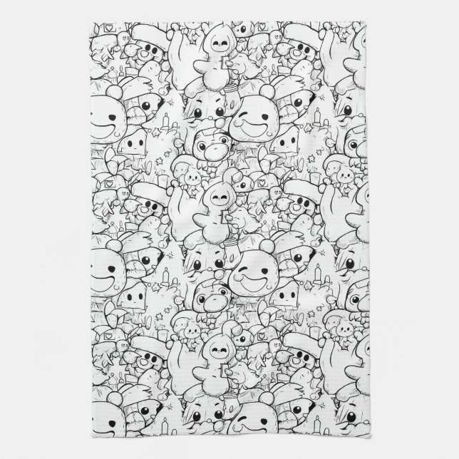 Linge De Cuisine Personnages Mignons Kawaii Doodle (1) (Vertical)