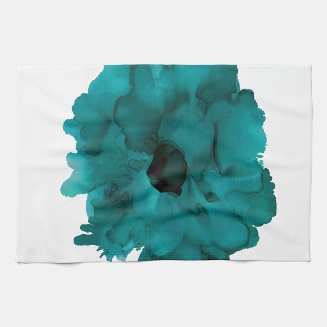 Linge De Cuisine Personnalisable ! turquoise grande fleur carnation (Horizontal)