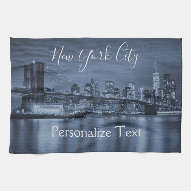 Linge De Cuisine Personnalisation de Blue NYC Skyline (Horizontal)