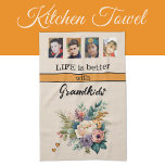Linge De Cuisine Personnalisé 4 petits-enfants photo orangé fleuri<br><div class="desc">Éclaircissez votre cuisine avec cette serviette fleurie de charme de Zazzle ! Doté de quatre emplacements photo pour présenter vos moments préférés de petits-enfants, c’est un ajout qui fait chaud au coeur de n’importe quelle maison. Le design gai est accentué par l'expression "La vie est meilleure avec les petits enfants"...</div>