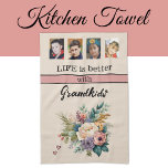 Linge De Cuisine Personnalisé 4 petits-enfants photo rose floral<br><div class="desc">Éclaircissez votre cuisine avec cette serviette fleurie de charme de Zazzle ! Doté de quatre emplacements photo pour présenter vos moments préférés de petits-enfants, c’est un ajout qui fait chaud au coeur de n’importe quelle maison. Le design gai est accentué par l'expression "La vie est meilleure avec les petits enfants"...</div>