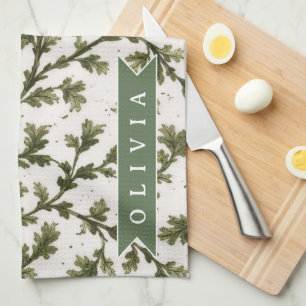 Linge De Cuisine Personnalisé Botanique Rustique de Jardin Vert Vin