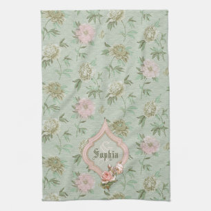 Linge De Cuisine Personnalisé Girly Chic Vert et rose Floral