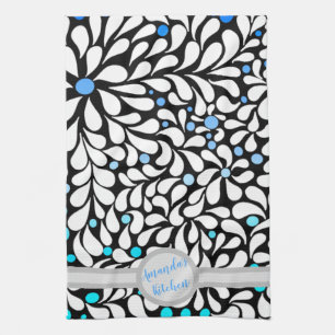 Linge De Cuisine Personnalisé Gras fleurs modernes bleu turquoise 