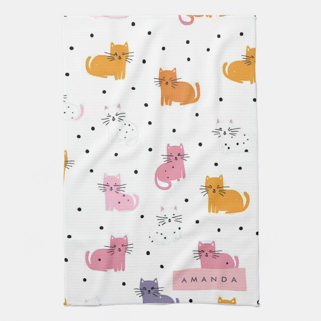 Linge De Cuisine Personnalisé Motif de chat jouant avec Pois (Vertical)