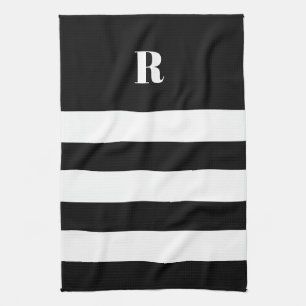 Linge De Cuisine Personnalisé noir et blanc rayé