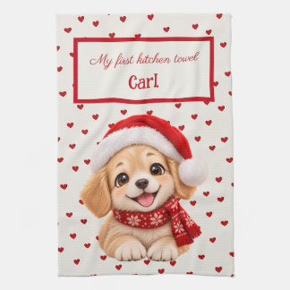 Linge De Cuisine Personnalisé pour les enfants, Puppy de Noël, Mon