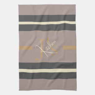Linge De Cuisine Personnalisé Rayure dorée Taupe Moderne Élégant Ne
