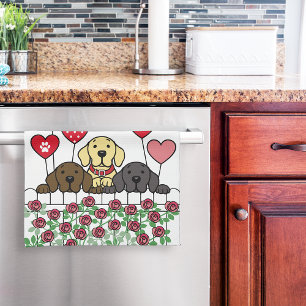 Linge De Cuisine Personnalisé Trois Labradors Regardant Roses