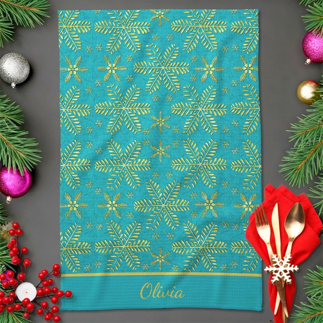 Linge De Cuisine Personnalisé Turquoise et Or (Créateur téléchargé)