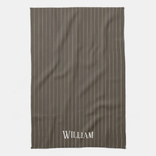 Linge De Cuisine Personnalised brown retro pinstripes