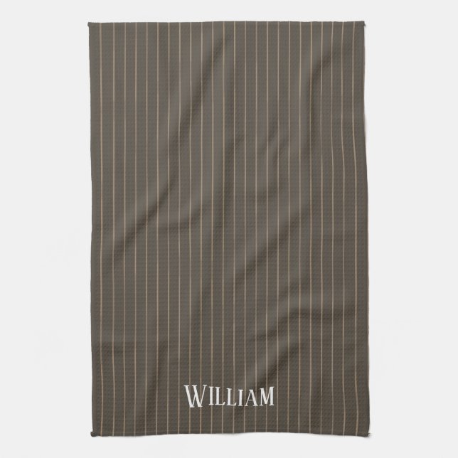 Linge De Cuisine Personnalised brown retro pinstripes (Vertical)