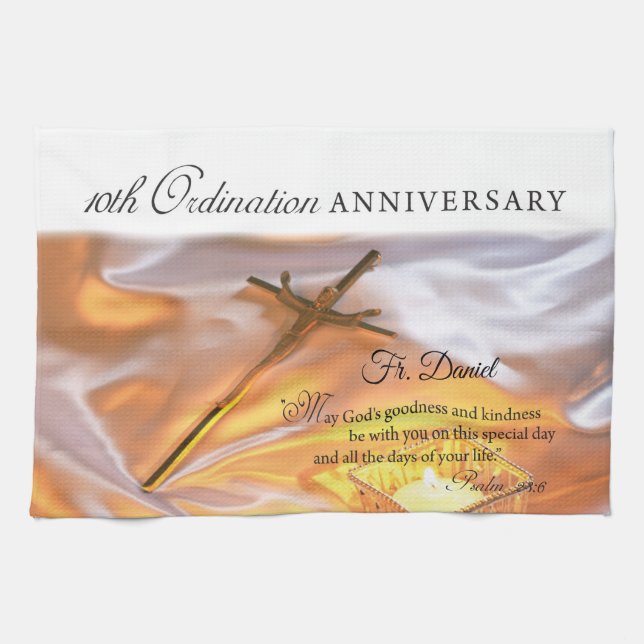 Linge De Cuisine Personnaliser, 10e anniversaire d'ordination, Croi (Horizontal)