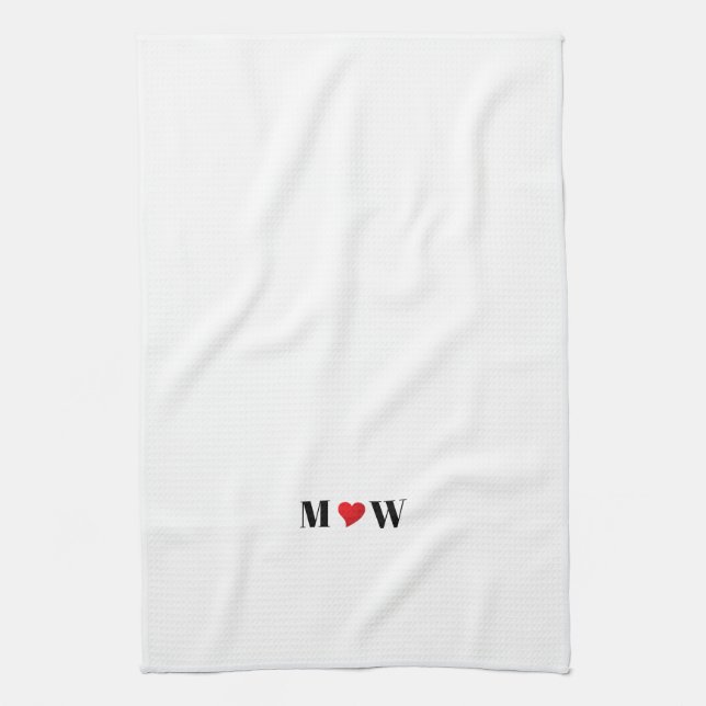 Linge De Cuisine Personnaliser Deux initiales A Loves B coeur rouge (Vertical)