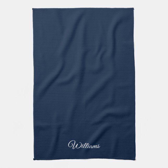 Linge De Cuisine Personnaliser nom classique marine bleu blanc (Vertical)