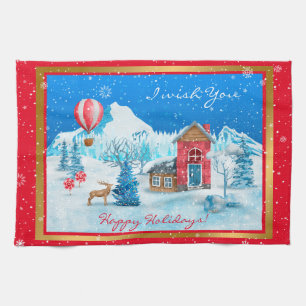 Linge De Cuisine Personnaliser sur le paysage neigeux