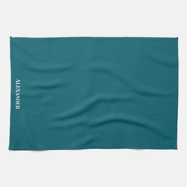 Linge De Cuisine Personnaliser Turquoise foncé bleu clair uni blanc (Horizontal)