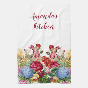 Linge De Cuisine Personnalisez Rose et Bleu Hydrangea Floral 