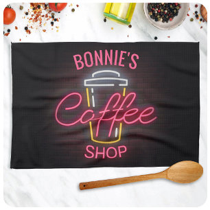 Linge De Cuisine Personnalized NAME Neon Style Coffee Shop Custom