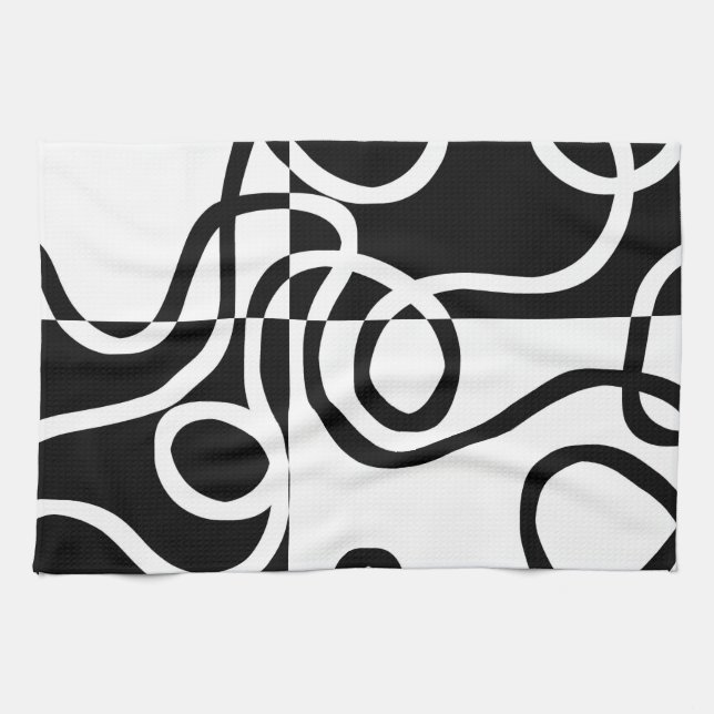 Linge De Cuisine Persuasion Linéaire II : Noir & Blanc Abstrait (Horizontal)