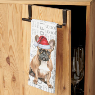 Linge De Cuisine Pet Lover Holiday French Buldog Père Noël Christma