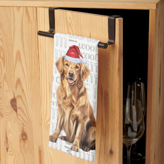 Linge De Cuisine Pet Lover Holiday Golden Retriever Chien Noël (Pliage en tiers)