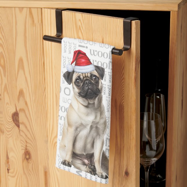 Linge De Cuisine Pet Lover Holiday Pug Santa Dog Christmas (Pliage en tiers)